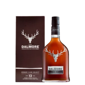 Dalmore 12 ans Sherry cask select en bouteille distillée et coffret marron avec logo cerf argenté