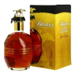 Bourbon Blanton’s Gold Edition 70 cl, bouteille ronde avec bouchon noir et cheval galopant doré, boîte cadeau dorée.