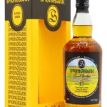 Whisky Springbank 13 ans Local Barley, bouteille étiquetée, accompagnée de sa boîte rigide jaune et noire Springbank.